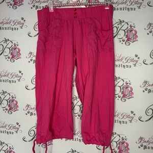 Victoria secret capri pants pink jogger style crochet pockets buttons cute y2k